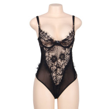 SUBBLIME QUEEN PLUS PIZZO FLOREALE E TEDDY NERO CON FRANGE