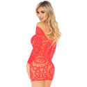 LEG AVENUE MINI ABITO A MANICHE LUNGHE IN PIZZO ALL''UNCINETTO CORALLO TAGLIA UNICA